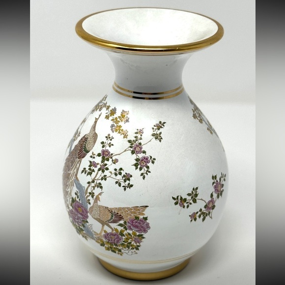 VTG Neofitou Keramik 24k Gold Painted Vase Peacocks Florals, Made in Greece MCM - Picture 11 of 12